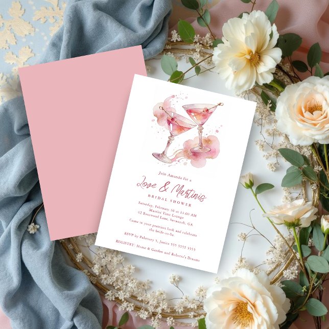 Glam Romantic Pink Martini Glasses Bridal Shower Invitation (Glam Romantic Pink Martini Glasses Bridal Shower Party Invitation Cards Design.)