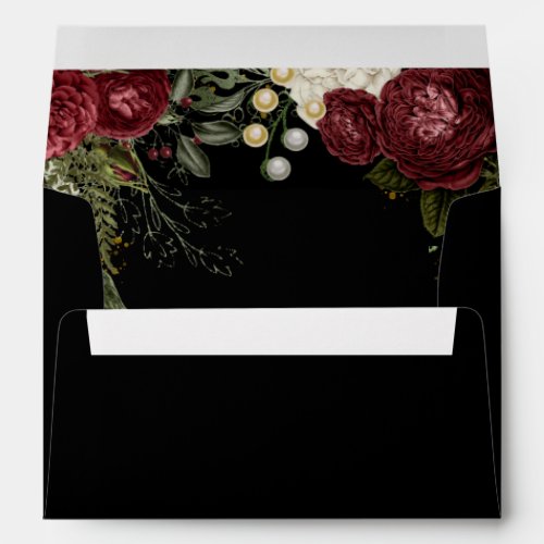 Glam Rose Burgundy Floral on Black Envelope