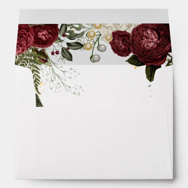 Glam Rose Burgundy Floral on White Envelope (Back (Bottom))
