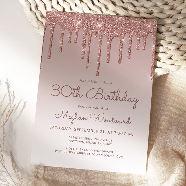 Glam Rose Gold 30th Birthday Party Invitation (Creator Uploaded)