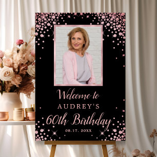 Glam Rose Gold Black 60th Birthday Photo Welcome Foam Board