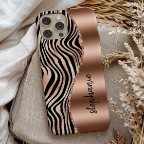 Glam Rose Gold Black Tiger Stripes Name iPhone 13 Case