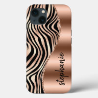 Glam Rose Gold Black Tiger Stripes Name