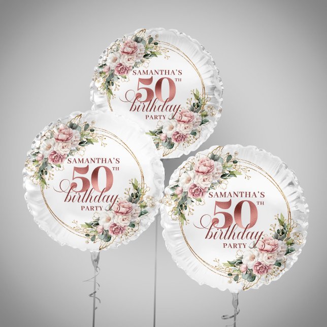 Glam Rose Gold Blush Floral 50th Birthday Party  Balloon (Glam Rose Gold Blush Floral 50th Birthday Party Balloon)
