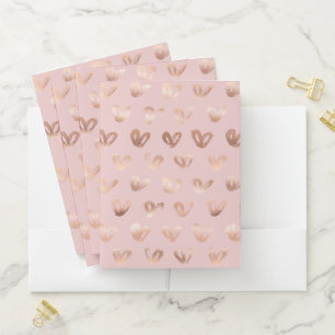 Glam Rose Gold Blush Hearts Pocket Folder