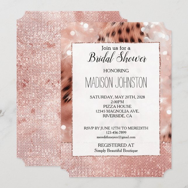 Glam Rose Gold Blush Pink Cheetah Invitation (Front/Back)