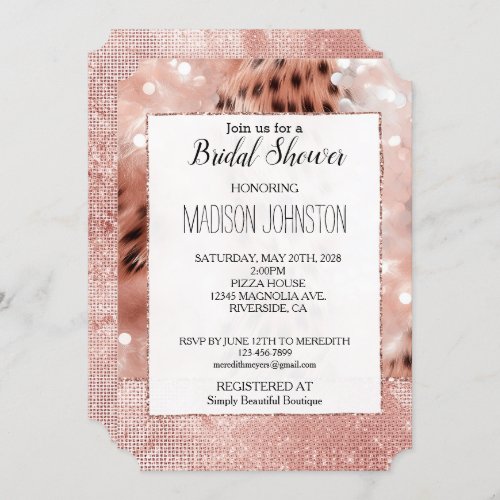 Glam Rose Gold Blush Pink Cheetah Invitation