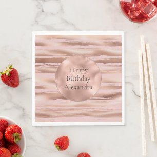 Glam Rose Gold Blush Stripes Birthday Napkins