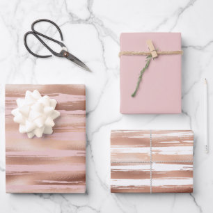 Glam Rose Gold Blush Stripes Wrapping Paper Sheets