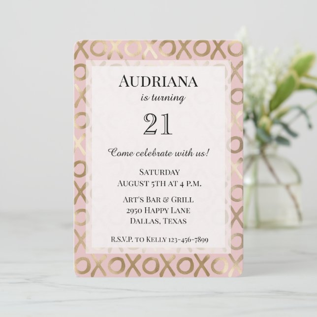 Glam Rose Gold Blush XOXO Birthday Invitation (Standing Front)