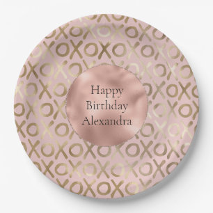 Glam Rose Gold Blush XOXO Birthday Paper Plates