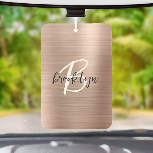 Glam Rose Gold Brushed Metal Black White Monogram  Air Freshener (Creator Uploaded)