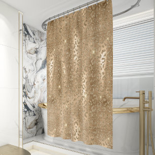 Glam Rose Gold Brushed Metal Glitter Leopard Print Shower Curtain