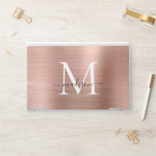 Glam Rose Gold Brushed Metal Monogram Script Name HP Laptop Skin