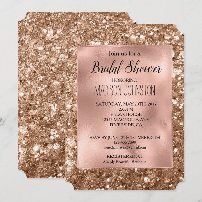 Glam Rose Gold Chunky Glitter Bridal Shower Invitation (Front/Back)
