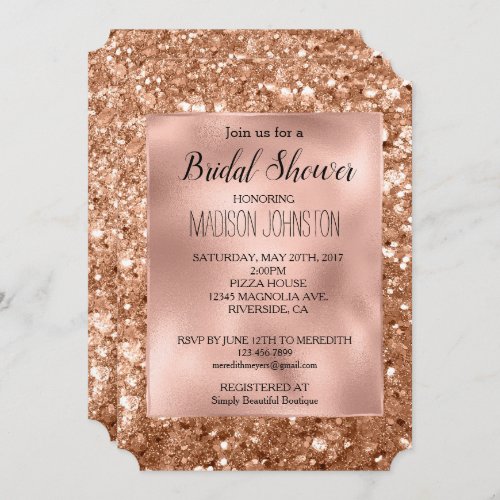 Glam Rose Gold Chunky Glitter Bridal Shower Invitation