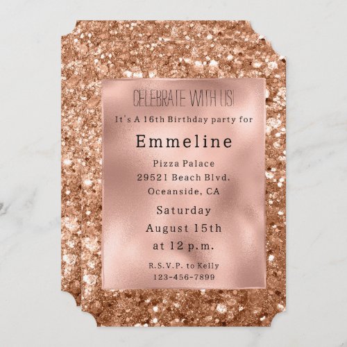 Glam Rose Gold Chunky Glitter Invitation