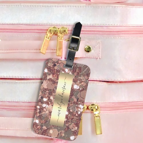 Glam Rose Gold Chunky Glitter Metallic Foil Luggage Tag