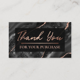 Glam Rose Gold Damask Thank You For Your Purchase Business Card