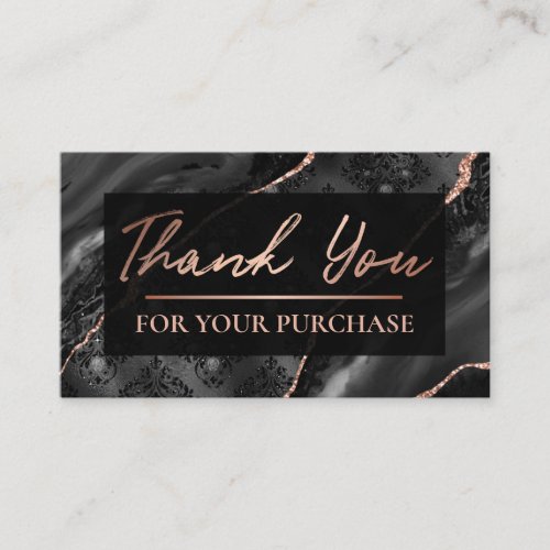 Glam Rose Gold Damask Thank You For Your Purchase Business Card