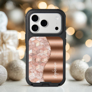 Glam Rose Gold Faux Foil Geometric Name iPhone 17 Pro Case