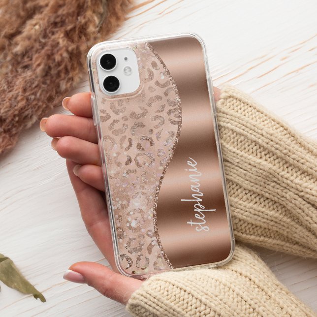 Glam Rose Gold Faux Foil Leopard Spots Name Case-Mate iPhone Case (Creator Uploaded)