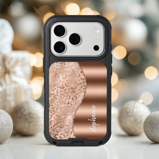 Glam Rose Gold Faux Foil Leopard Spots Name Otterbox iPhone Case (Creator Uploaded)