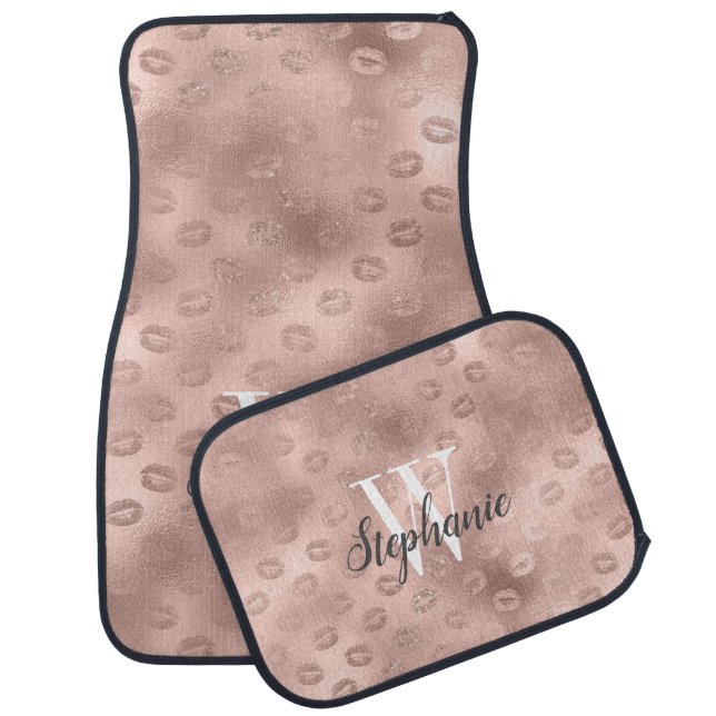 Glam Rose Gold Foil Lips Pattern Monogram Car Floor Mat (Set)
