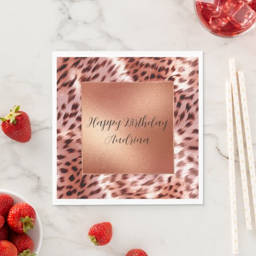 Glam Rose Gold Fur Leopard Napkins