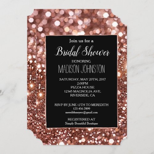 Glam Rose Gold Glitter Black  Invitation