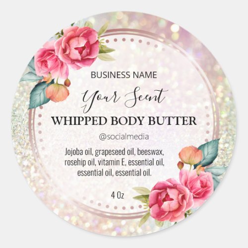 Glam Rose Gold Glitter Body Butter Classic Round Sticker