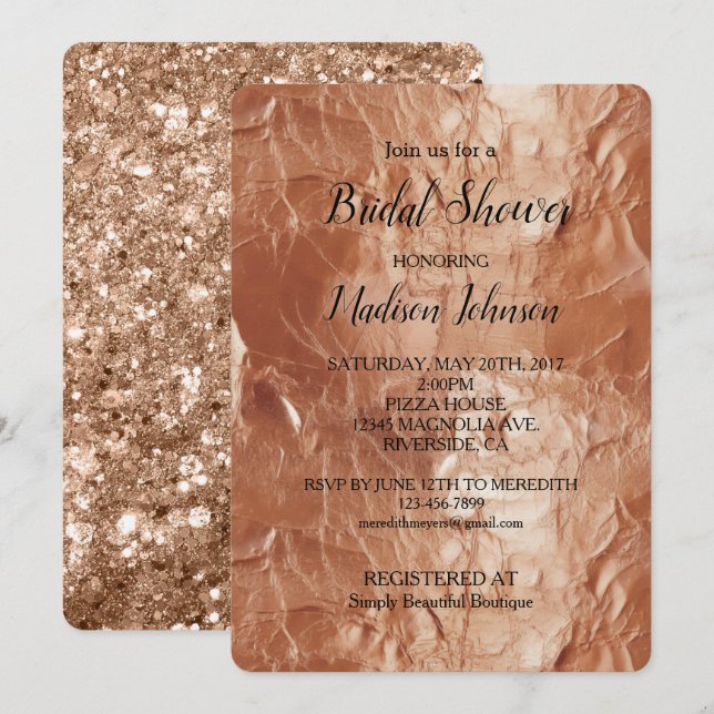 Glam Rose Gold Glitter Bridal Shower Invitation (Front/Back)