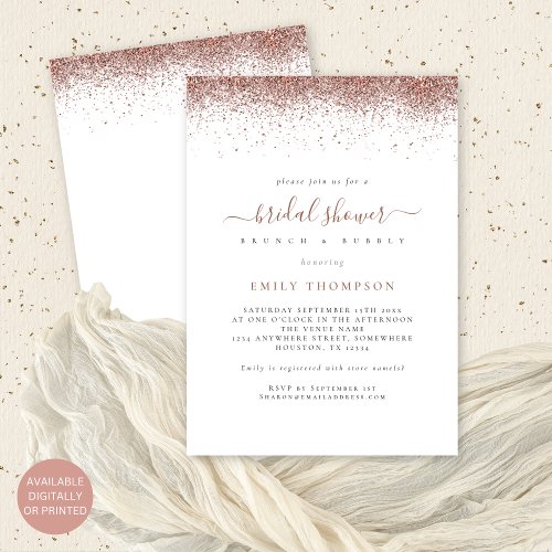 Glam Rose Gold Glitter Bridal Shower  Invitation