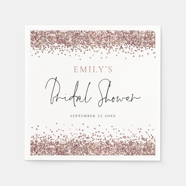 Glam Rose Gold Glitter Bridal Shower Napkins (Front)