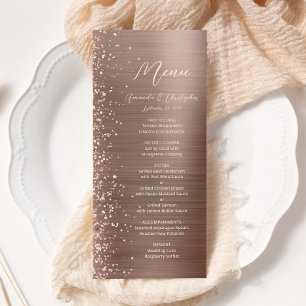 Glam Rose Gold Glitter Brushed Metal Wedding Menu
