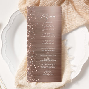 Glam Rose Gold Glitter Brushed Metal Wedding Menu