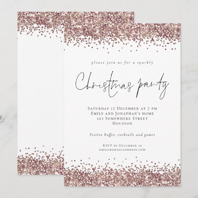 Glam Rose Gold Glitter Christmas Party Invitation (Front/Back)