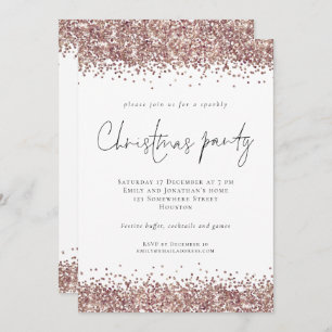 Glam Rose Gold Glitter Christmas Party Invitation