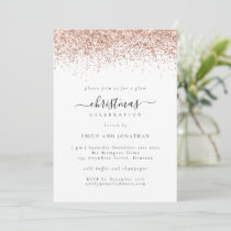 Glam Rose Gold Glitter Christmas Party White Invitation