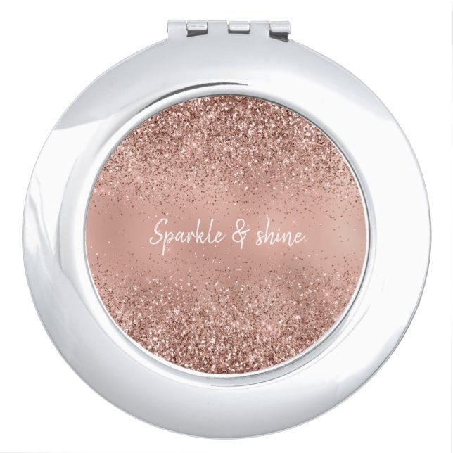 Glam Rose Gold Glitter Compact Mirror (Front)