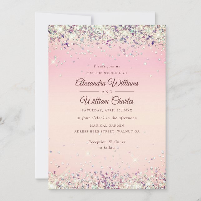Glam Rose Gold Glitter Confetti Modern Pastel Invitation (Front)