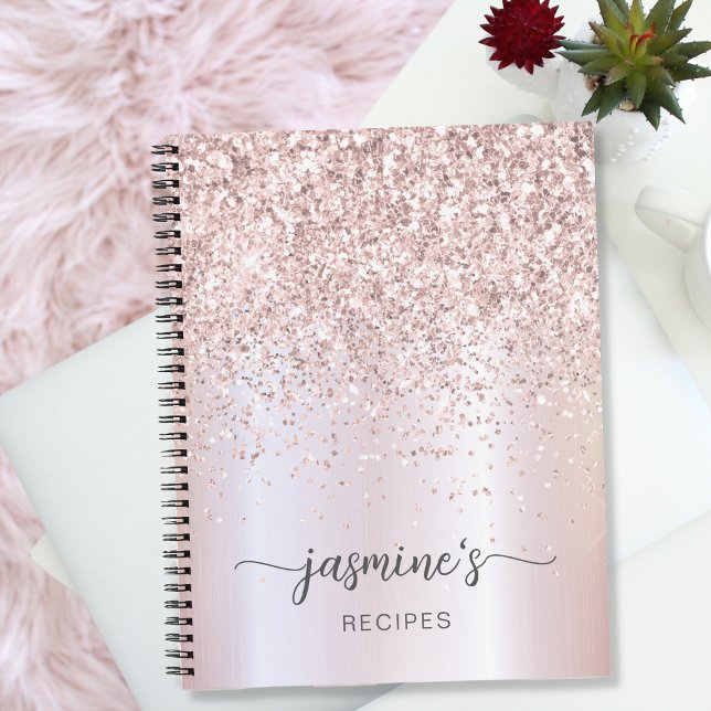 Glam Rose Gold Glitter Cookbook Recipe Name Notebook (Creator Uploaded)