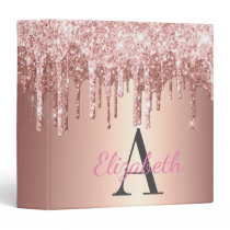 Glam Rose Gold Glitter Drip Monogrammed 3 Ring Binder Glam Rose Gold Glitter Drip Monogrammed 3 Ring Binder