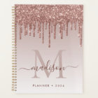 Glam Rose Gold Glitter Drips Elegant Monogram 2022