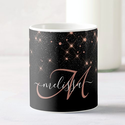 Glam Rose Gold Glitter Elegant Luxury Monogram Coffee Mug