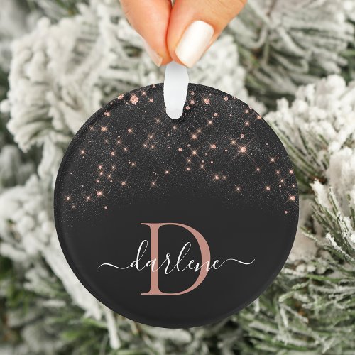 Glam Rose Gold Glitter Elegant Luxury Monogram Ornament