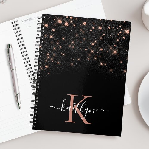 Glam Rose Gold Glitter Elegant Luxury Monogram Planner