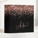 Glam Rose Gold Glitter Elegant Monogram 3 Ring Binder<br><div class="desc">Glam Rose Gold Glitter Elegant Monogram Binder. Easily personalize this trendy chic binder design featuring elegant rose gold sparkling glitter on a black background. The design features your handwritten script monogram with pretty swirls and name.</div>