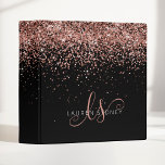 Glam Rose Gold Glitter Elegant Monogram 3 Ring Binder<br><div class="desc">Glam Rose Gold Glitter Elegant Monogram Binder. Easily personalize this trendy chic binder design featuring elegant rose gold sparkling faux glitter on a black background. The design features your handwritten script monogram with pretty swirls and name.</div>