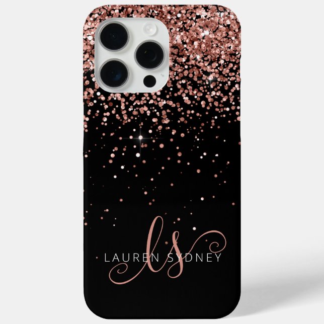 Glam Rose Gold Glitter Elegant Monogram Case-Mate iPhone Case (Back)